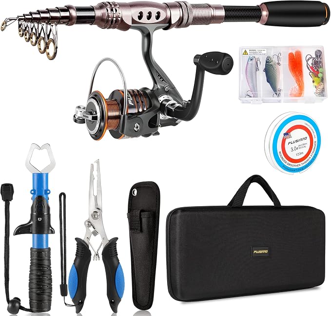 PLUSINNO Fishing Rod and Reel Combos Carbon Fiber Telescopic Fishing Pole by PLUSINNO