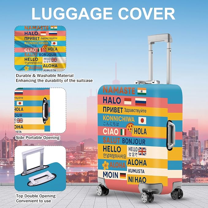 ANNA QUEEN Funny Multilingual Greetings Luggage Cover, Suitcase Protector - Image 3
