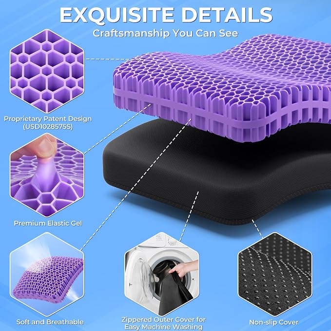 TushGuard Gel Seat Cushion for Long Sitting, Enlarged & Thickened Patent Design - Image 4