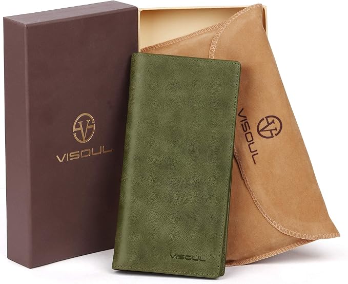 VISOUL Mens Long Bifold Checkbook Wallets Genuine Leather, Tall Checkbook RFID - Image 7
