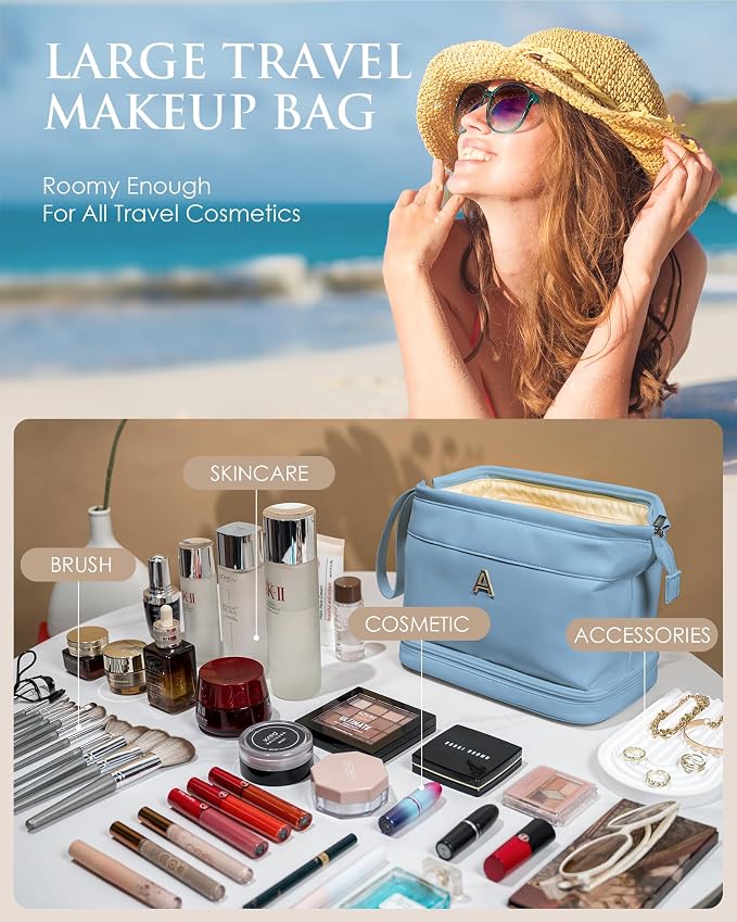Initial Makeup Bag, Women Gifts, Personalized Double Layer Cosmetic Bag - Image 2