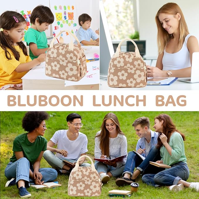 Bluboon Lunch Bag for Women Men Cute Corduroy Lunch Tote Bags Reusable - Image 8
