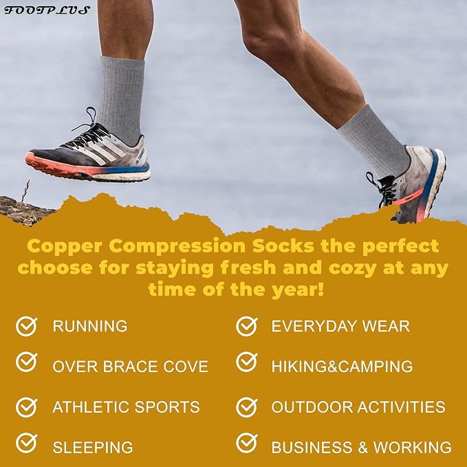 FOOTPLUS Hiking Copper Compression Socks, Unisex Cushioned Sole Arch Support - Image 6