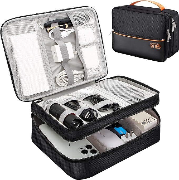 SELLYFELLY Electronics Travel Organizer, Double Layer Cable Organizer Bag by SELLYFELLY