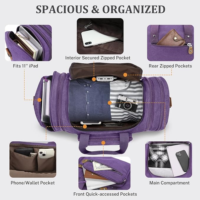 Gonex Canvas Duffle Bag for Travel 50L Expandable Duffel Weekend Overnight Bag - Image 5
