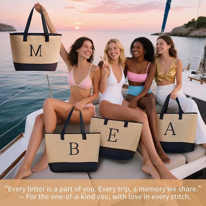 KALIDI Woven Tote Bag for Women, Lightweigh Monogram Beach Bag - Image 7