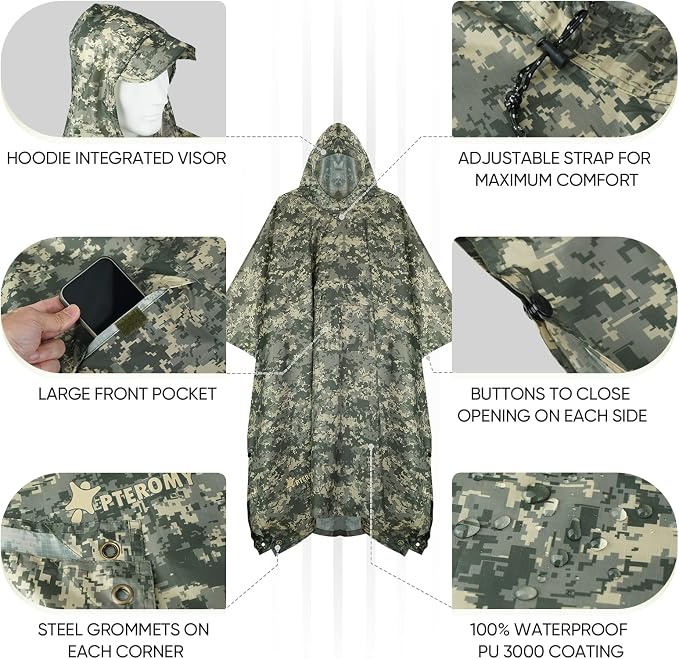 PTEROMY Hooded Rain Poncho for Adult - Image 2