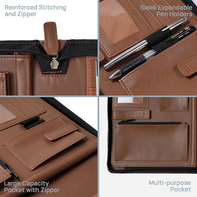 POPRUN Portfolio Binder with Zipper, Leather Padfolio Document Organizer with - Image 4