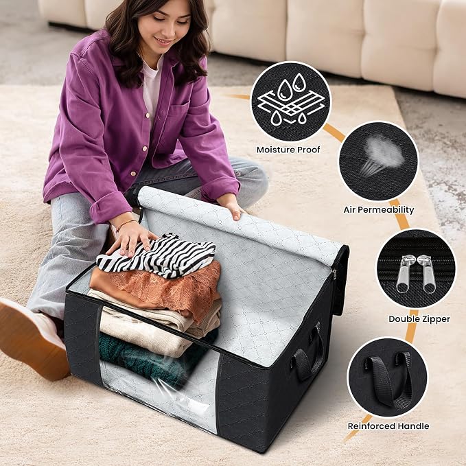 Fab totes 10 Pack Clothes Storage, Foldable Thick Fabric Blanket Storage Bags - Image 4