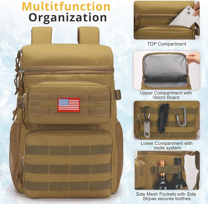 Tactical Backpack Cooler, Soft Lightweight Leakproof Cooler Backpack, Insulated - Image 6