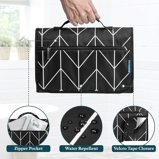 PAVILIA Hanging Toiletry Bag Women Men, Travel Kit Foldable Large Toiletries - Image 5