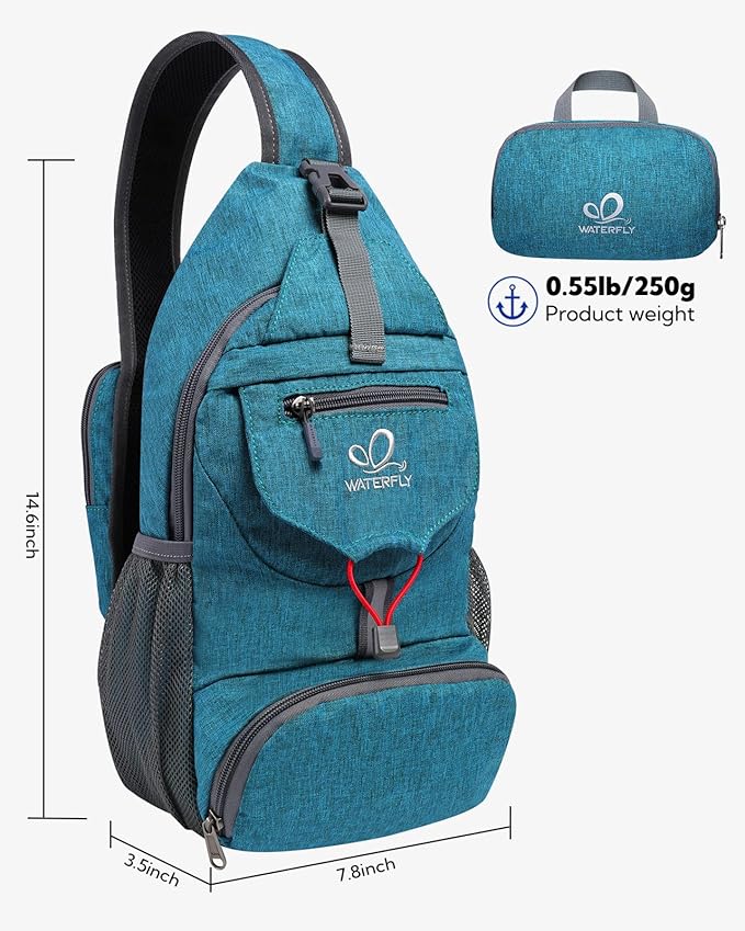 WATERFLY Packable Small Crossbody Sling Backpack Shoulder Chest Bag Daypack - Image 2