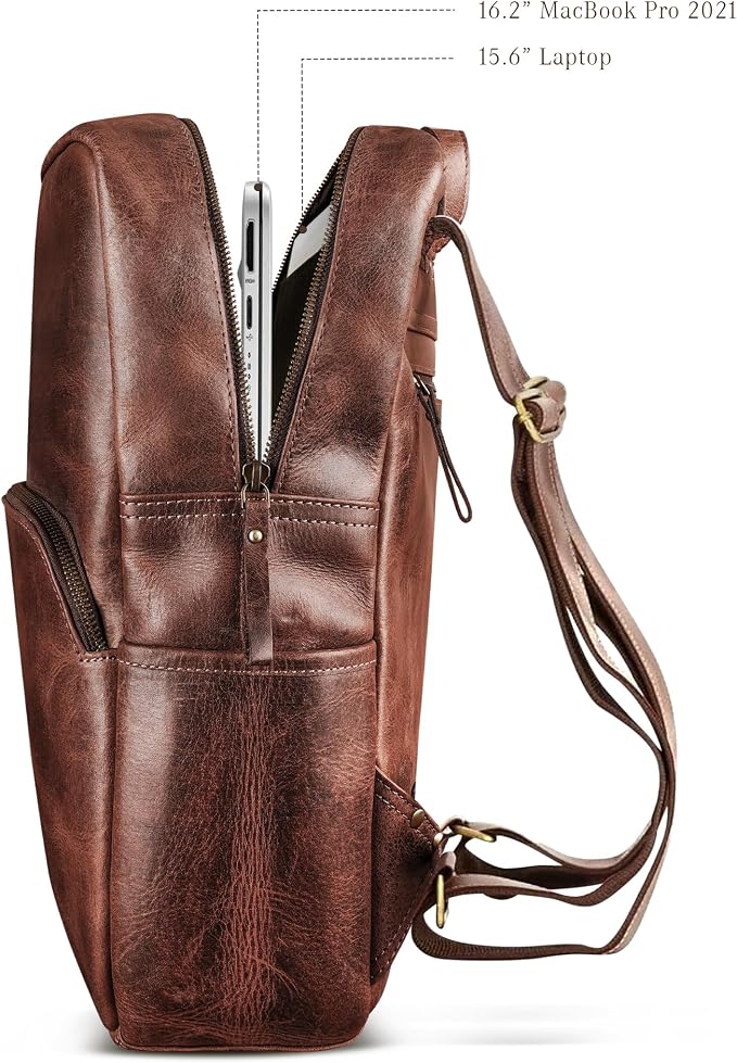 Handmade Leather Backpack for Men and Women, 15.6 Inch Laptop Bag, Genuine - Image 3