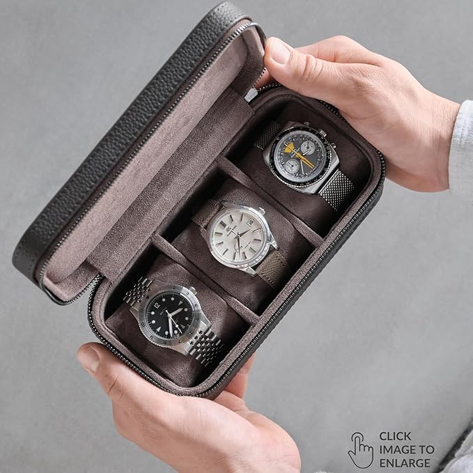 TAWBURY 3 Watch Case Top-Grain Genuine Leather Travel Case Roll - Image 9