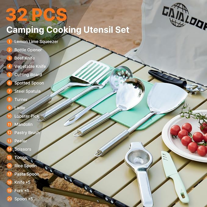 Camping Cooking Utensils Set Grilling Cookware Camp Kitchen Rotating - Image 2