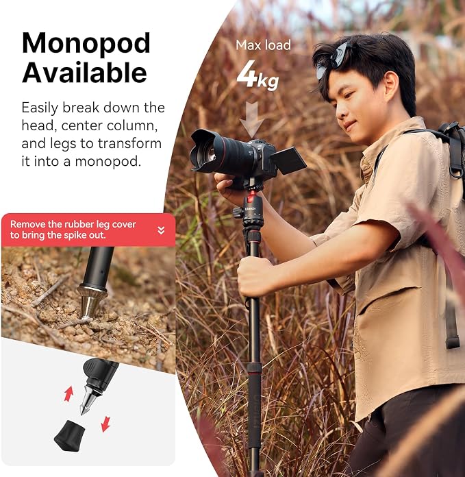 ULANZI TT31 72.4" Camera Tripod, Foldable Tripod & Monopod Aluminum w Claw - Image 2