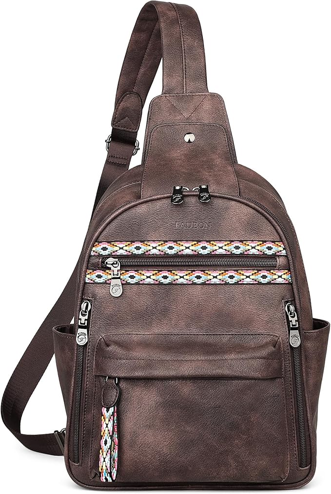 FADEON Large Sling Bag for Women, Leather Crossbody Purse Designer Anti Theft by FADEON