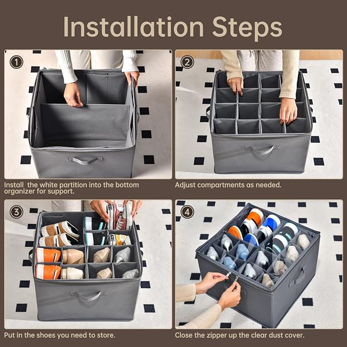 2 Pack Shoe Organizer for Closet, Fits up to 32 Pairs, Adjustable Dividers for - Image 6