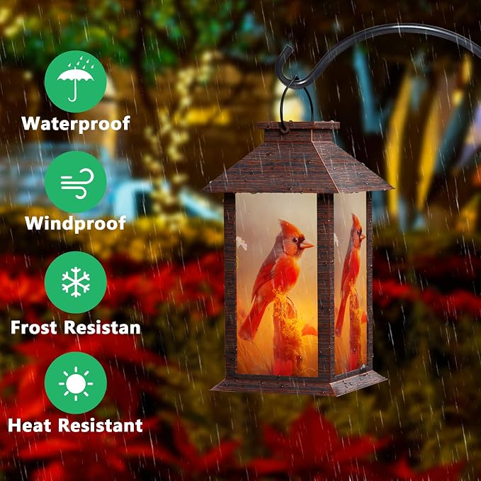 Solar Lanterns Outdoor, Waterproof Cardinal Garden Hanging Lanterns - Image 3
