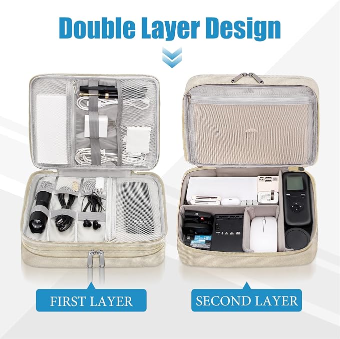 SELLYFELLY Electronics Travel Organizer, Double Layer Cable Organizer Bag - Image 3