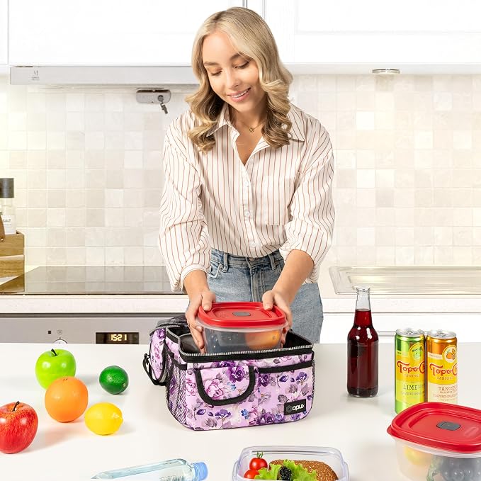 opux Lunch Bag Women Insulated, Adult Lunch Box Cooler, Flower Lunch Box - Image 4