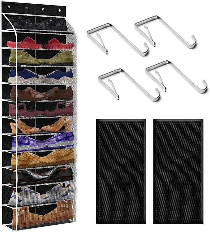 12 Pocket Over the Door Shoe Organizer, Reusable Breathable Large Mesh Bag by Unknown