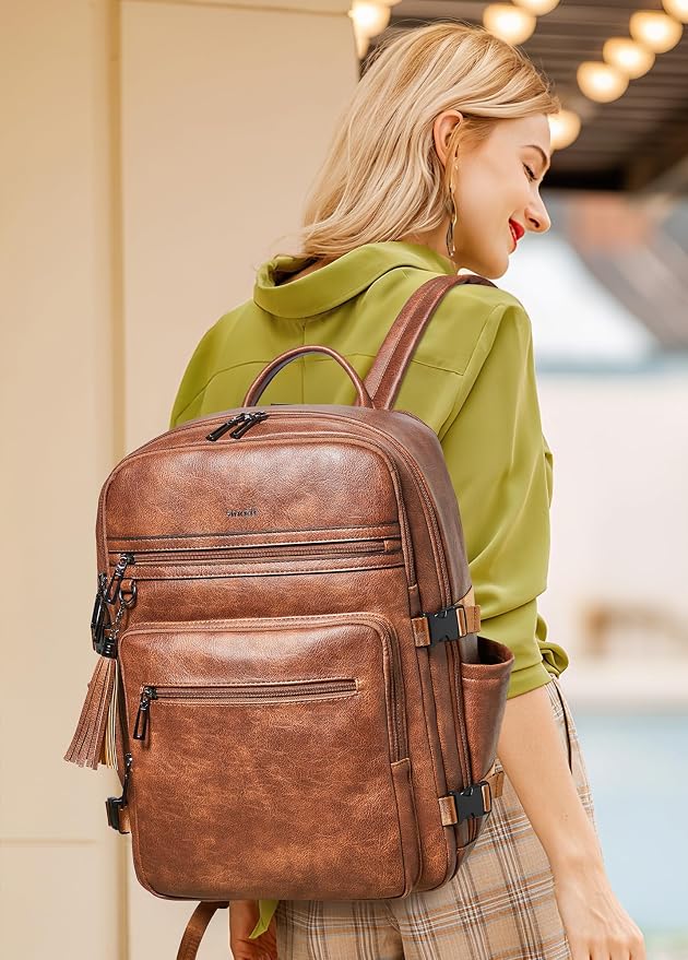Shrrie Laptop Backpack for Women, Vegan Leather Backpack Work Computer - Image 2
