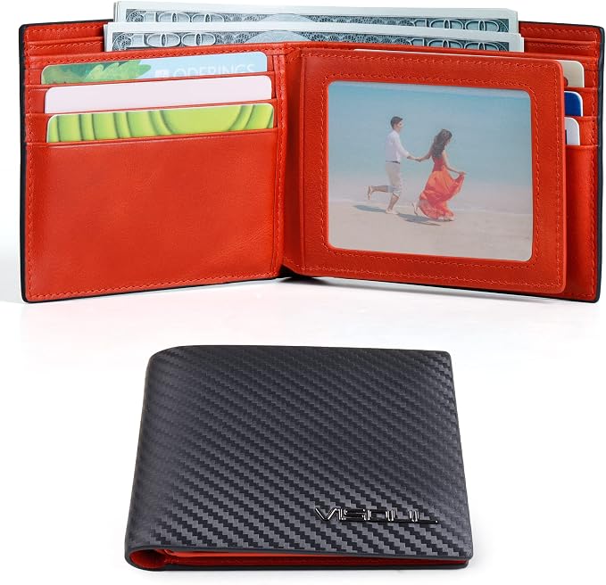 VISOUL Mens Bifold Wallet with 2 ID Windows Carbon Fiber Leather, RFID Blocking - Image 3