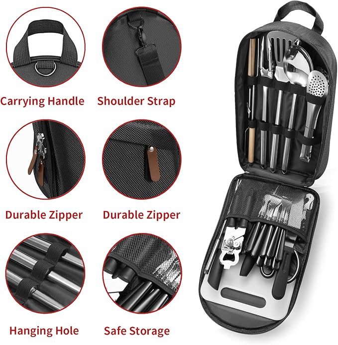 Portable Camping Kitchen Utensil Set-27 Piece Cookware Kit, Stainless Steel - Image 2
