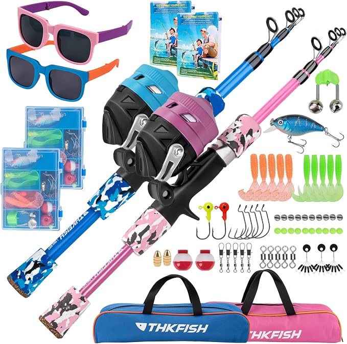 Kids Fishing Pole Set, Telescopic Fishing Rod Reel Combo Kids Starter Kit by THKFISH