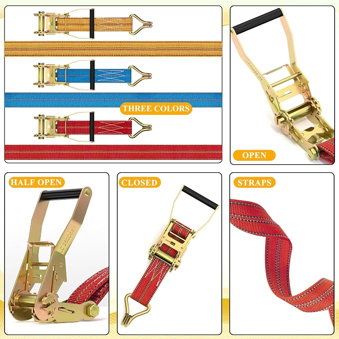 4Pack Heavy Duty Ratchet Straps, 2” 32Ft Ratchet Tie Down Strap, Tie Down - Image 7