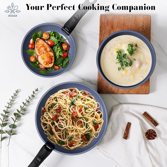 15 Pcs Pots and Pans Set Non Stick, Detachable Handle Ceramic Cookware Sets - Image 7
