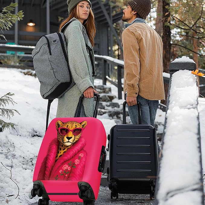 ANNA QUEEN Fashionable Leopard Luggage Cover, Leopard in Pink Coat and - Image 2