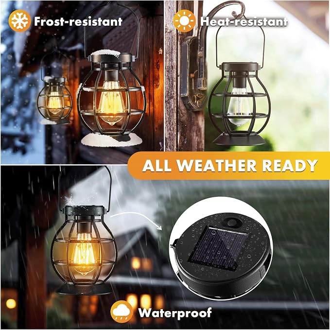 2 Pack Solar Lanterns Outdoor Hanging Lantern Lights, Metal Decor Lantern - Image 2