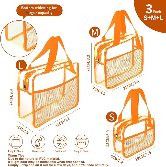 XEWEA Clear Travel Toiletry Bags, 3 Pack TSA Approved Transparent Makeup Bag - Image 2