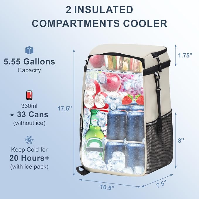 SPARTER Backpack Cooler Insulated Leak Proof 33/49 Cans, 2 Insulated - Image 2