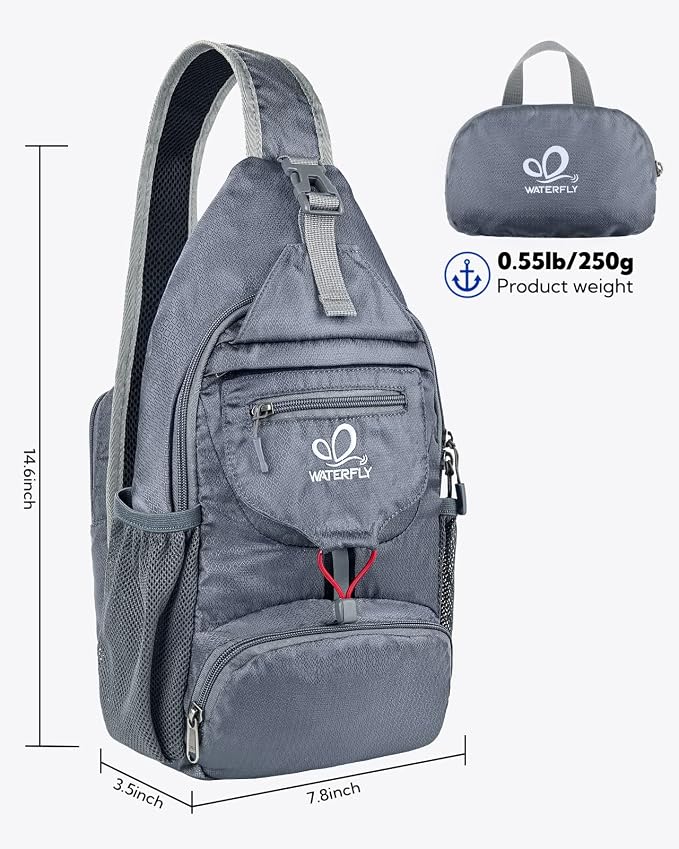 WATERFLY Packable Small Crossbody Sling Backpack Shoulder Chest Bag Daypack - Image 2