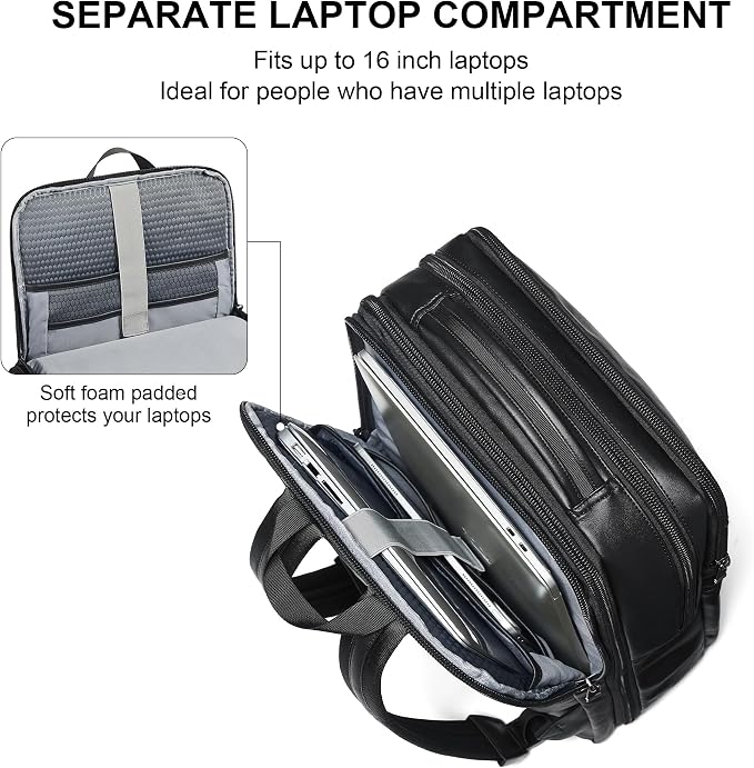 Vegan Leather Laptop Backpack for Women&Men, 16 Inch Expandable Backpack - Image 7