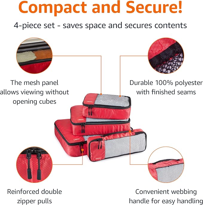 Amazon Basics Packing Cubes for Travel, Packing Organizers Set, 4-Piece-Set - Image 2