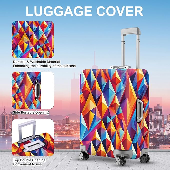 ANNA QUEEN Colorful Geometric Luggage Cover, Abstract Prism Pattern Suitcase - Image 3