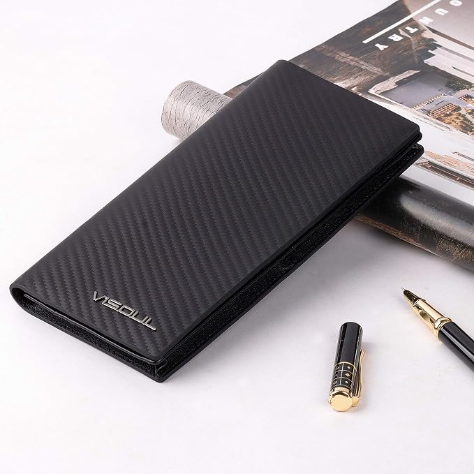 VISOUL Mens Leather Long Checkbook Bifold Wallets - Image 5
