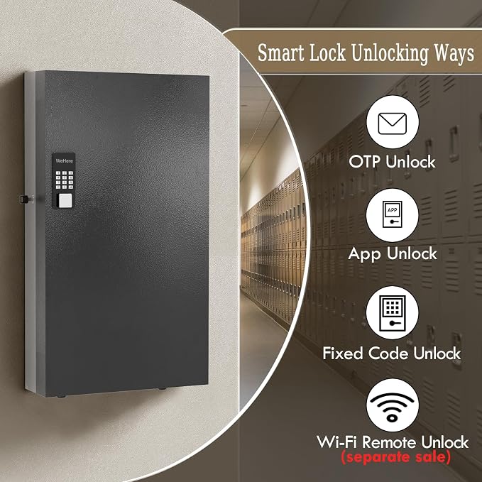 WeHere 360 Lock Box Wall Mount, APP Bluetooth/OTP/Wi-Fi/Fixed Code/Key Unlock - Image 4