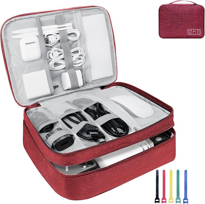 Electronics Travel Organizer, Large Double Layer Portable Waterproof Travel by Lcsmaokin