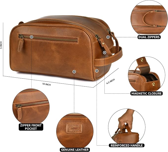 LEATHER VILLAGE Premium Leather Toiletry Travel Pouch - Image 4