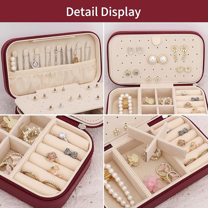 DesignSter Travel Jewelry Box, PU Leather Portable Jewelry Case, Small Jewelry - Image 3