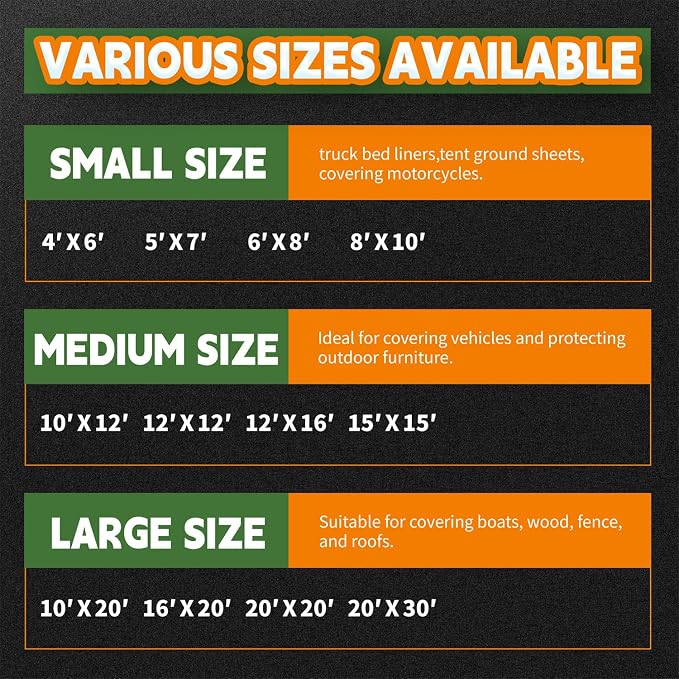 10x20 Feet Tarp Waterproof, 9Mil Thick, Finished Size Tarps, UV Resistant - Image 9