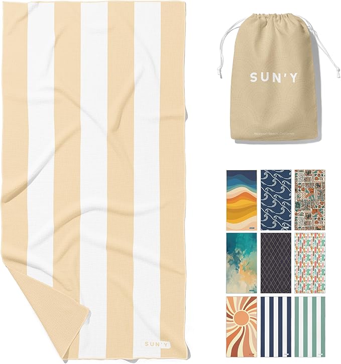 SUN'Y Waffle Microfiber Beach Towel – Sand Free, Quick Dry, Ultra Absorbent by SUNY