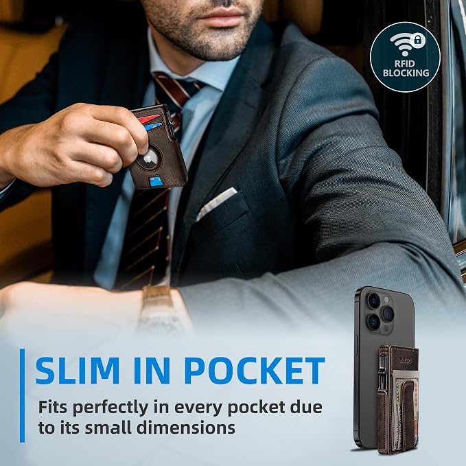 Airtag Wallet for Men, with Money Clip 10 Cards Metal Case Smart Slim Pop Up - Image 6