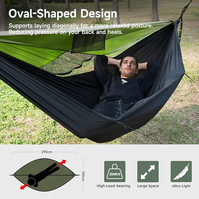 Camping Hammock with Mosquito Net and Sunshade, Backpacking Hammock with Ridge - Image 3