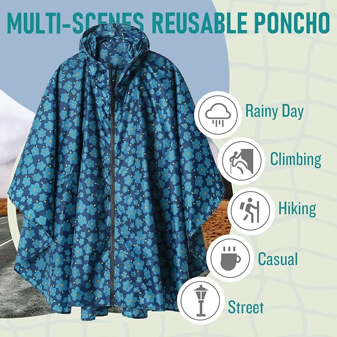 SaphiRose Unisex Rain Poncho Raincoat Hooded - Image 2